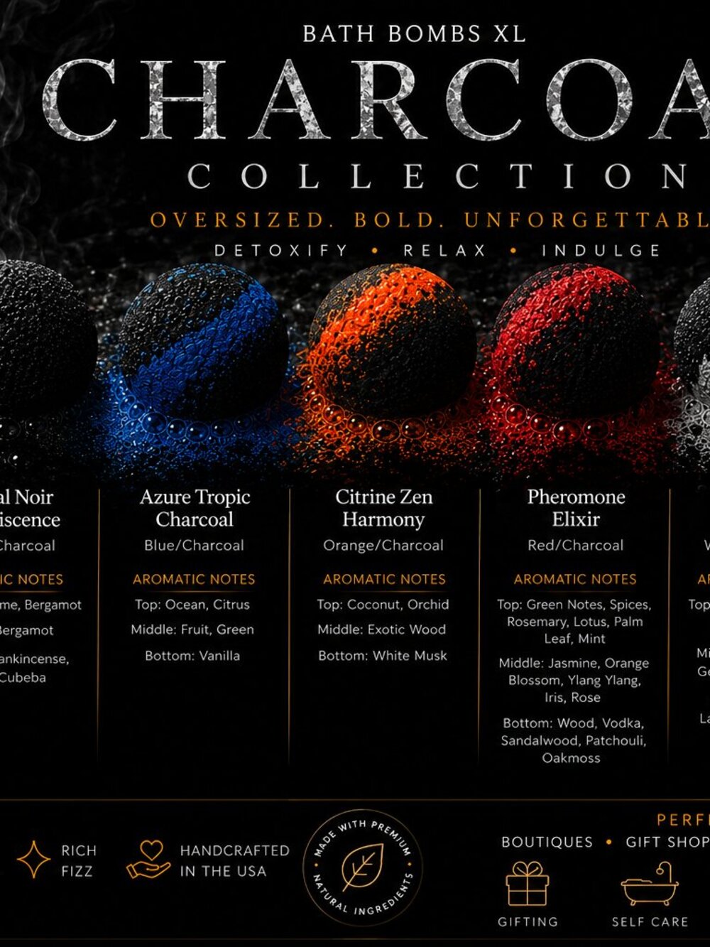Bath Bomb Charcoal Collection XL Oversized Handmade Luxury Spa Fizzy